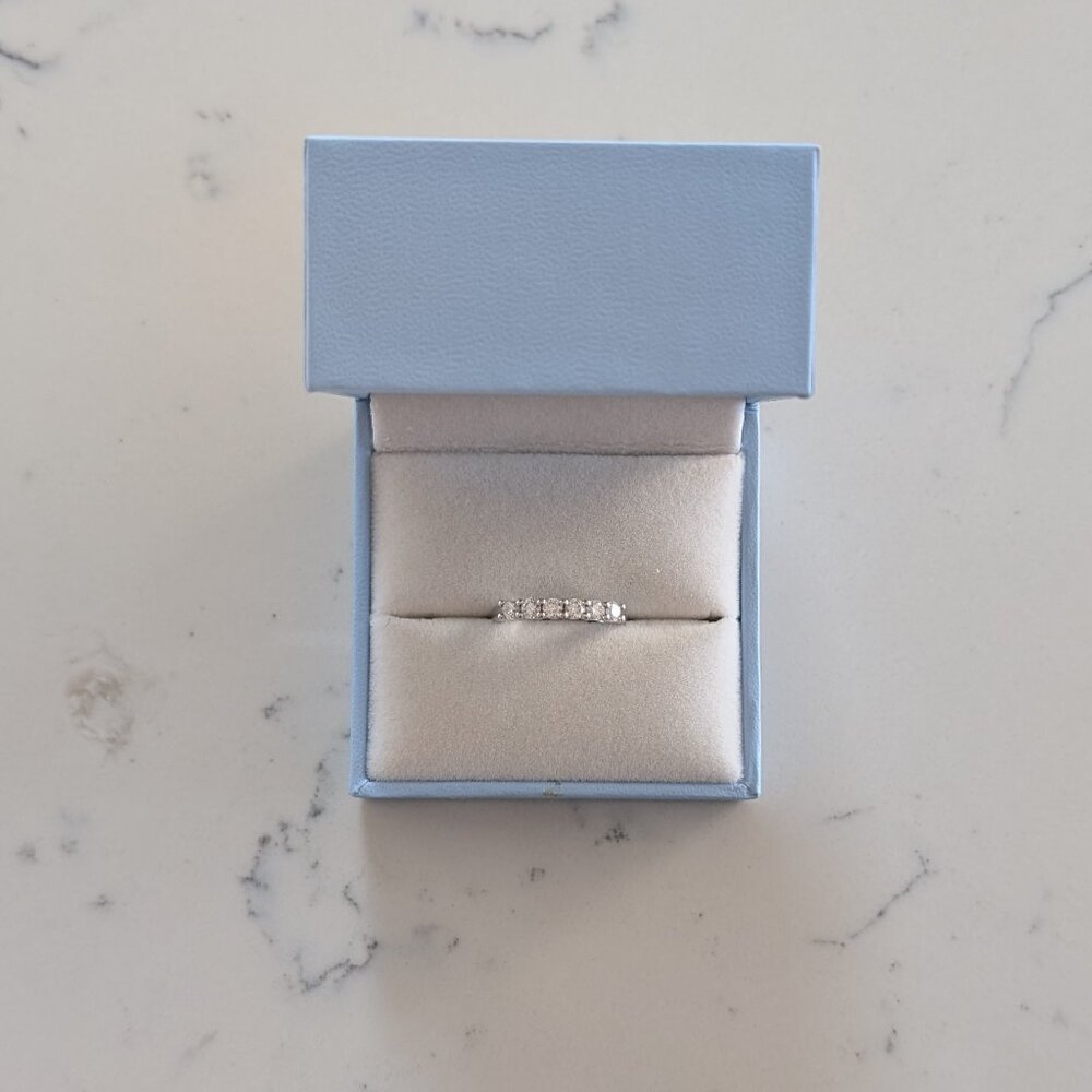 DovEggs Moissanite ring, 6 stones, 0.6 ctw GHI, 14k white gold sterling silver